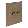 2 Gang Brass Toggle Switch in Antiqued Brass, Bevelled