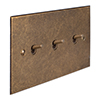 3 Gang Brass Toggle Switch in Antiqued Brass, Bevelled