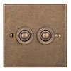 2 Gang Brass Button Switch in Antiqued Brass, Bevelled