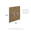 2 Gang Brass Button Switch in Antiqued Brass, Bevelled