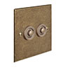 2 Gang Brass Button Switch in Antiqued Brass, Bevelled