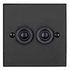 2 Gang Black Button Switch Beeswax Bevelled Plate