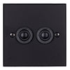 2 Gang Black Button Switch Matt Black Bevelled