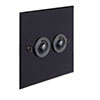 2 Gang Black Button Switch Matt Black Bevelled