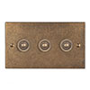 3 Gang Brass Button Switch in Antiqued Brass, Bevelled