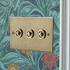 3 Gang Brass Button Switch in Antiqued Brass, Bevelled