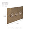 3 Gang Brass Button Switch in Antiqued Brass, Bevelled