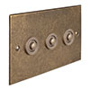 3 Gang Brass Button Switch in Antiqued Brass, Bevelled