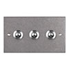 3 Gang Steel Button Switch Polished Bevelled Plate