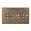 4 Gang Brass Button Switch in Antiqued Brass, Bevelled