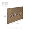 4 Gang Brass Button Switch in Antiqued Brass, Bevelled