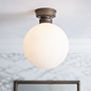 Holborn Opal Flush Fitting Ceiling Light in Antiqued Brass