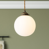 Compton Opal Glass Pendant Light in Antiqued Brass