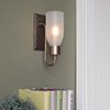 Single Morston Wall Light, Frosted Glass, in Antiqued Brass