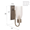 Single Morston Wall Light, Frosted Glass, in Antiqued Brass