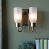 Morston Double Fluted Wall Light, Frosted Glass, in Antiqued Brass