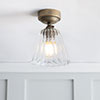 Newton Fluted Flush Mount Ceiling Light in Antiqued Brass