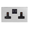 13amp 2 Gang Socket in Nickel, Bevelled, Black Switches