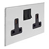 13amp 2 Gang Socket in Nickel, Bevelled, Black Switches