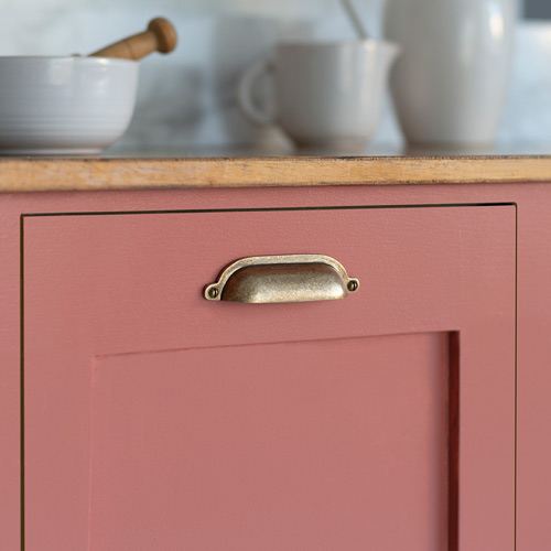 Larder drawer pull in antiqued brass