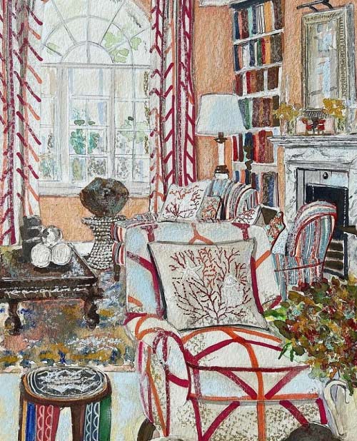 Interior watercolour by SJ Axelby