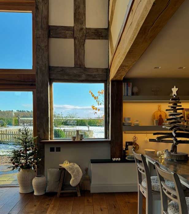 Barn kitchen with view