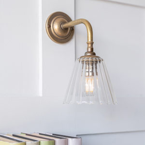 Newton Fluted Wall Light with Brooke Arm in Antiqued Brass